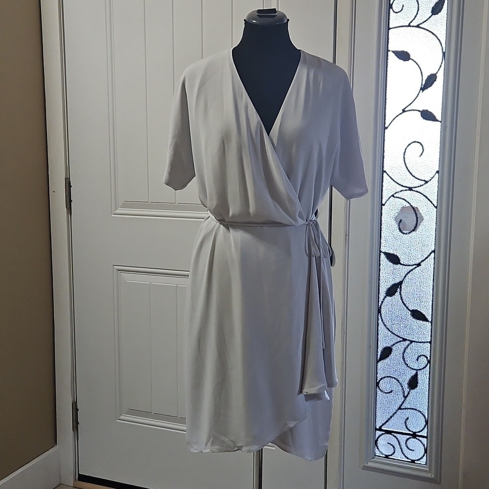 Babaton Dove Grey Wallace Wrap Midi Dress Size M